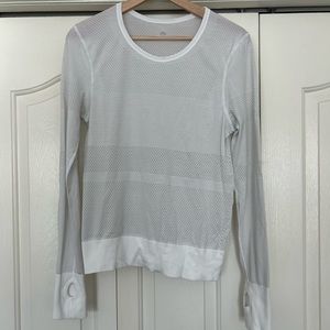 Lululemon Grey and White Striped Long Sleeve Shirt with Thumb Holes